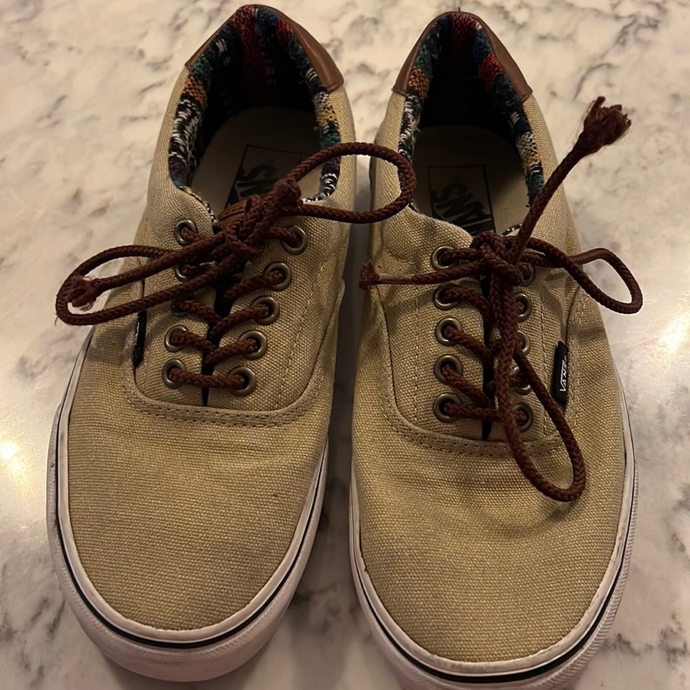 Vans Kids Authentic Canvas Sneakers in Tan with Brown Laces